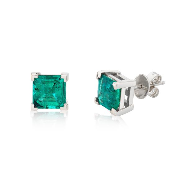 EMERALD SQUARE SOLITAIRE STUDS