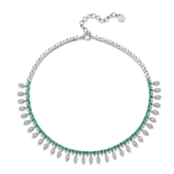 DIAMOND & EMERALD MARQUISE DOT-DASH NECKLACE