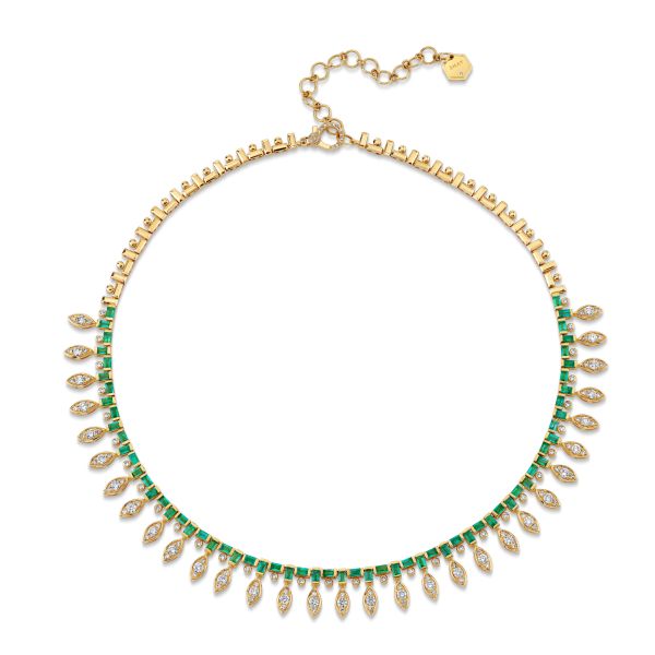 DIAMOND & EMERALD MARQUISE DOT-DASH NECKLACE