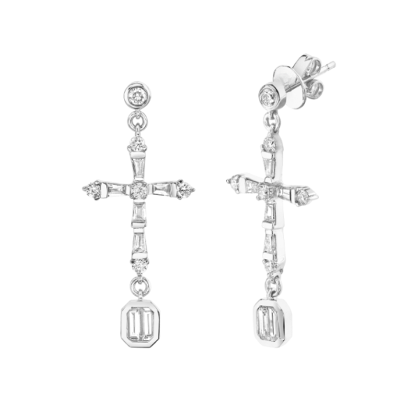 DIAMOND CROSS DROP EARRINGS