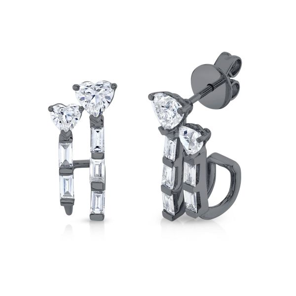 DIAMOND DOUBLE HEART & BAGUETTE STICK STUDS