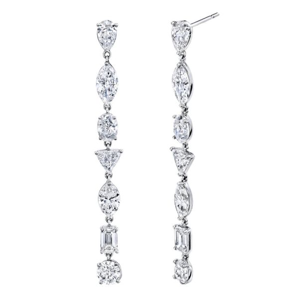 MIXED DIAMOND DROP EARRINGS, 14CTS