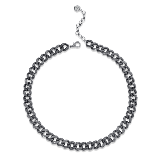 BLACK DIAMOND & CERAMIC ALTERNATING MEDIUM LINK NECKLACE