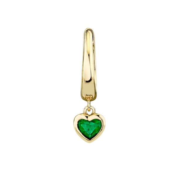 SINGLE EMERALD HEART DROP HUGGIE