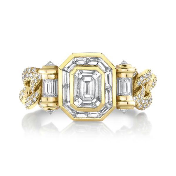 PARTIAL DIAMOND HALO MEDIUM LINK RING