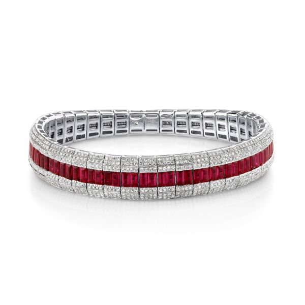 PAVE DIAMOND SCALES & RUBY STRETCH BRACELET