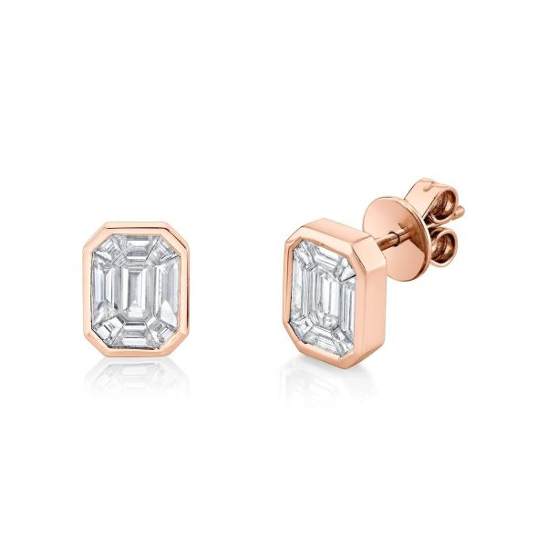 DIAMOND EMERALD CUT ILLUSION STUDS