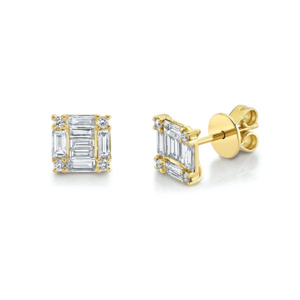 SINGLE DIAMOND SQUARE STACKED BAGUETTE STUD