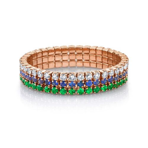 GREEN GARNET & BLUE SAPPHIRE TRIPLE STACKED THREADS RING