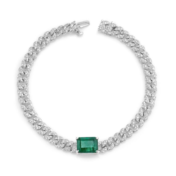 EMERALD CENTER PAVE MINI LINK BRACELET