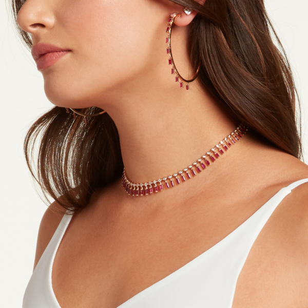 RUBY BAGUETTE DANGLE HOOPS