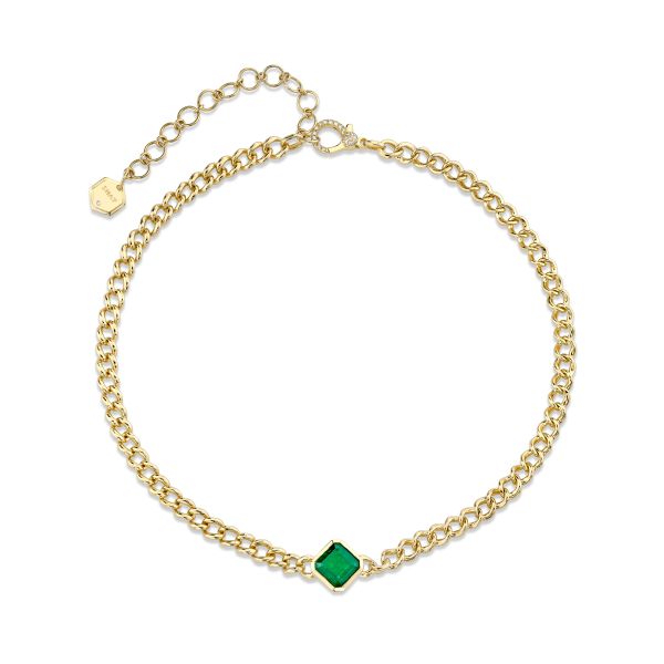 EMERALD CUSHION BEZEL MINI LINK NECKLACE