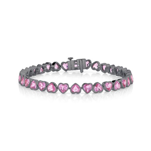 PINK SAPPHIRE BEZEL HEART TENNIS BRACELET