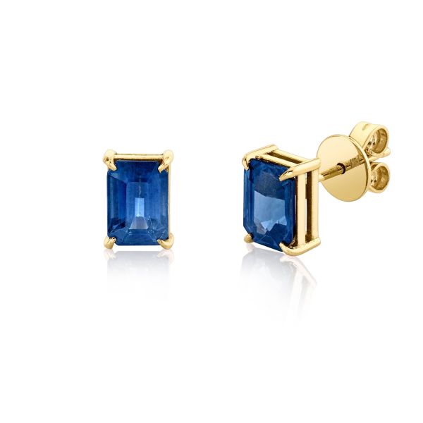 BLUE SAPPHIRE EMERALD CUT STUDS, 3-4cts