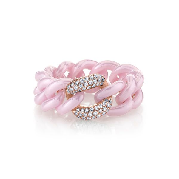SINGLE PAVE PINK CERAMIC MEDIUM LINK RING