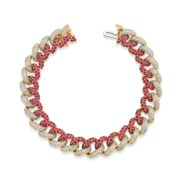 RUBY & DIAMOND PAVE TWO-TONE ESSENTIAL LINK BRACELET