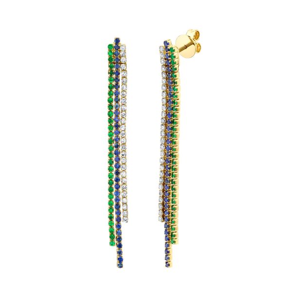 READY TO SHIP GREEN GARNET & BLUE SAPPHIRE TRIPLE THREAD DROP EARRINGS