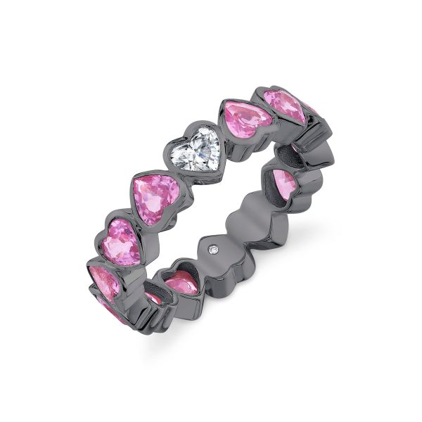 PINK SAPPHIRE & DIAMOND BEZEL HEART BAND