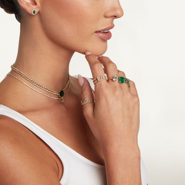 EMERALD & DIAMOND PEAR TWIN RING