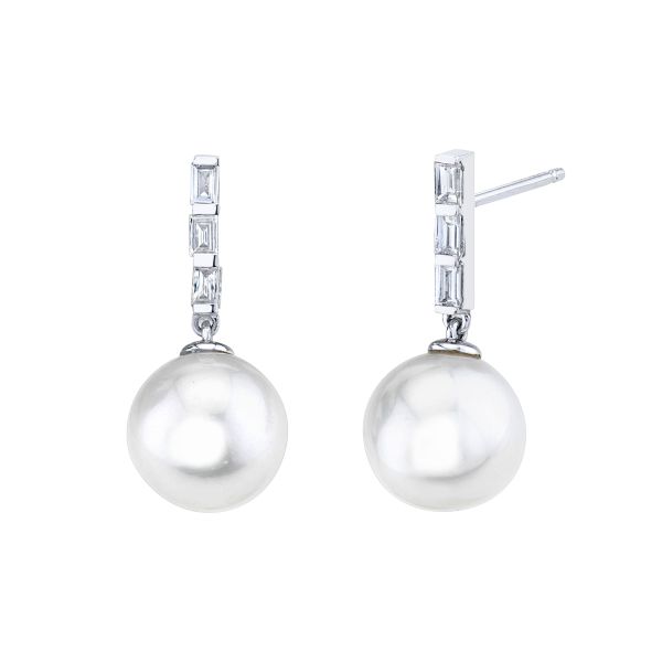 PEARL & DIAMOND BAGUETTE DROP EARRINGS