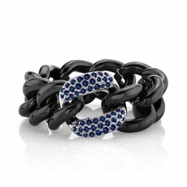 BLUE SAPPHIRE  & BLACK CERAMIC MEDIUM LINK RING