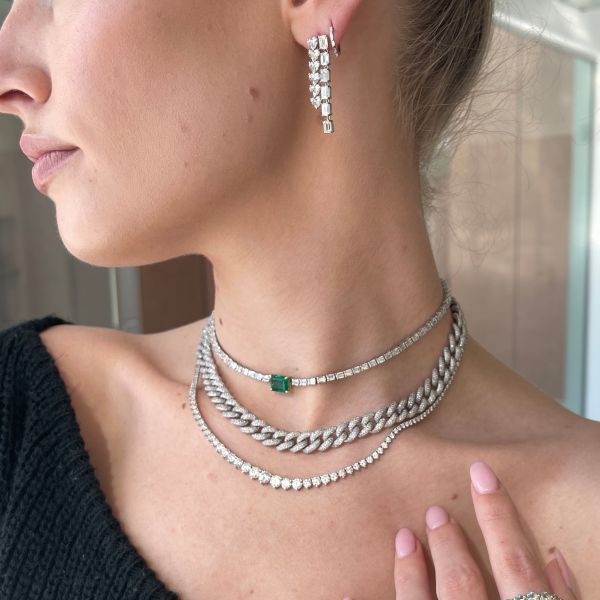 READY TO SHIP DOUBLE DIAMOND HEART & EMERALD WATERFALL EARRINGS