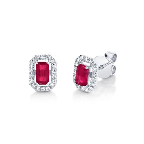 MINI ME DIAMOND HALO RUBY STUDS