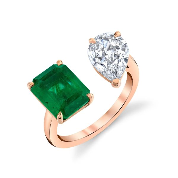 EMERALD & DIAMOND PEAR TWIN RING