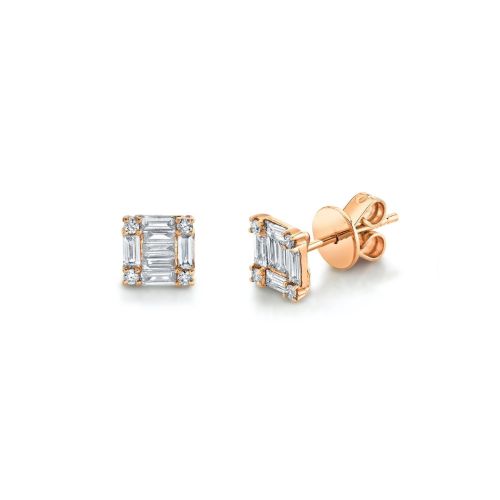 SINGLE DIAMOND SQUARE STACKED BAGUETTE STUD