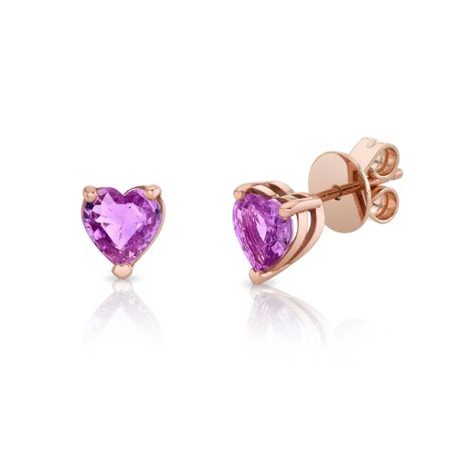 PINK SAPPHIRE HEART STUDS