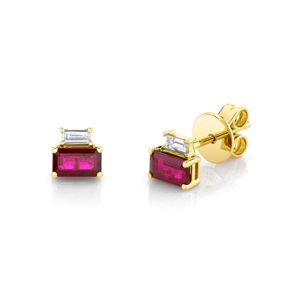 DIAMOND & RUBY TWO STEP STUDS