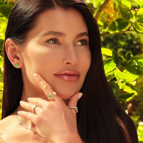 Emerald, Yellow & White Diamond Ring Sunny Flower