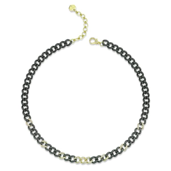 9 PAVE & BLACK CERAMIC MEDIUM LINK NECKLACE