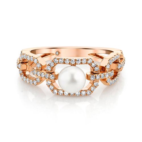 CAGED PEARL & DIAMOND CUT-OUT RING