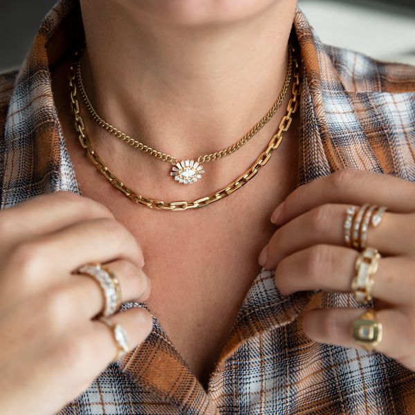 SOLID GOLD MINI DECO LINK NECKLACE