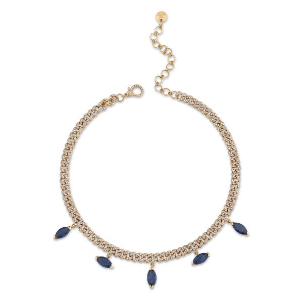 BLUE SAPPHIRE MARQUISE DROP MINI LINK NECKLACE