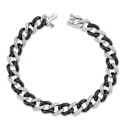 DIAMOND PAVE & BLACK CERAMIC MEDIUM LINK BRACELET