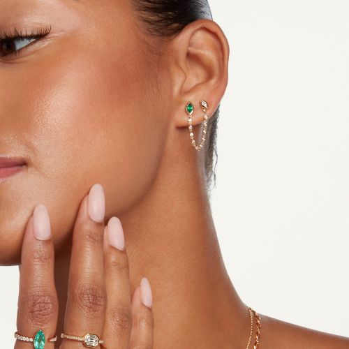 EMERALD & DIAMOND DUO CHAIN LINK STUD
