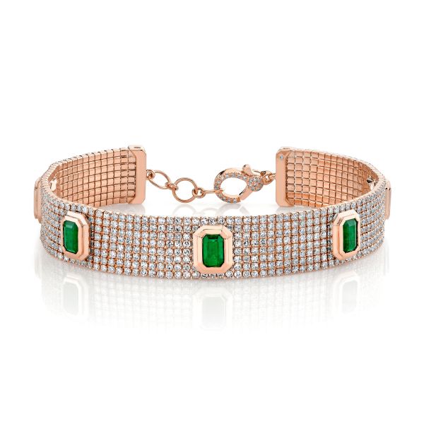 EMERALD & DIAMOND HALO PAVE CUFF BRACELET