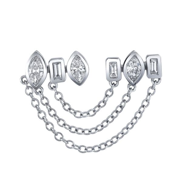 MIXED DIAMOND DUO CHAIN LINK STUD