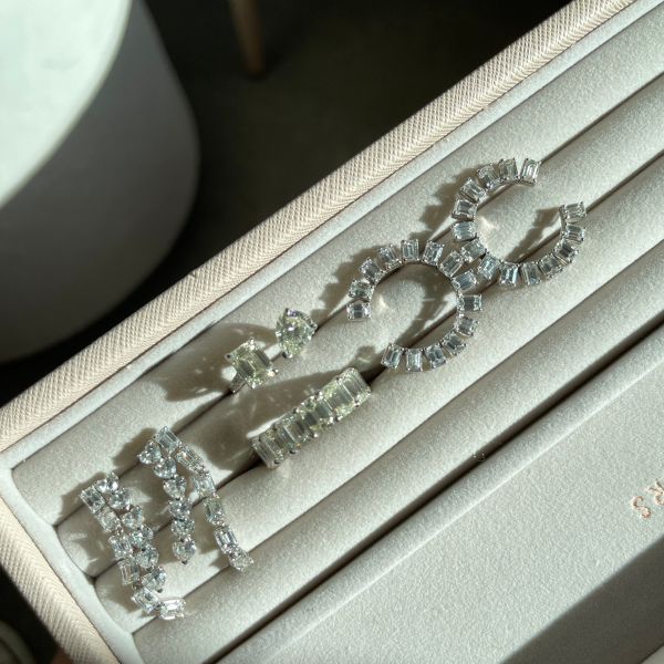 DIAMOND HEART & EMERALD WATERFALL EARRINGS