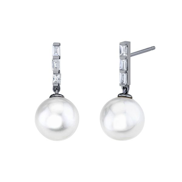 PEARL & DIAMOND BAGUETTE DROP EARRINGS