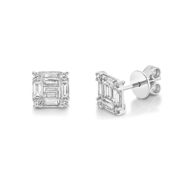 DIAMOND SQUARE STACKED BAGUETTE STUDS