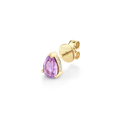 SINGLE PINK SAPPHIRE TEARDROP HALO STUD
