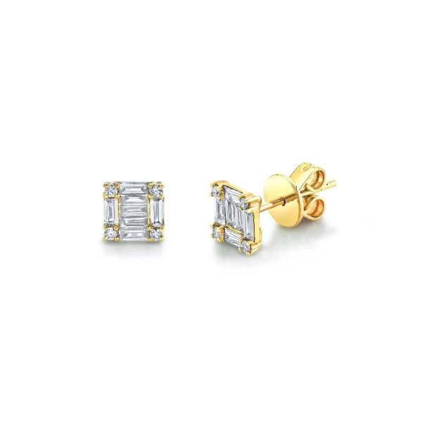 SINGLE DIAMOND SQUARE STACKED BAGUETTE STUD