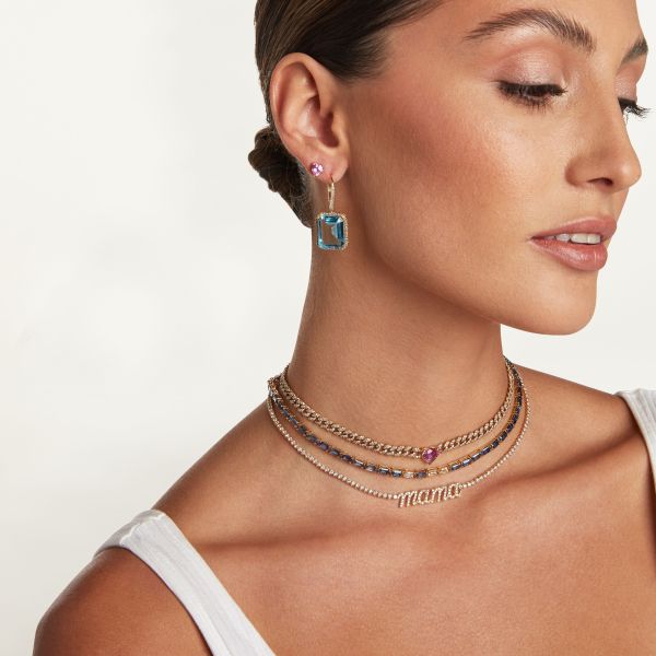 PINK SAPPHIRE HEART MINI PAVE LINK NECKLACE