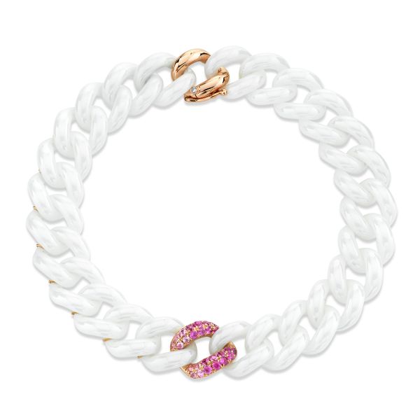 PINK SAPPHIRE OMBRE SINGLE PAVE & WHITE CERAMIC ESSENTIAL LINK BRACELET