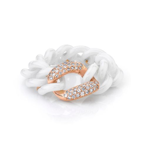 WHITE DIAMOND & WHITE CERAMIC PAVE MEDIUM LINK RING