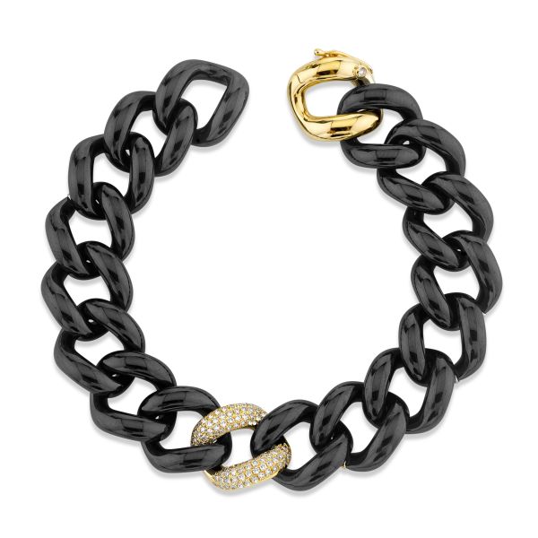 DIAMOND SINGLE PAVE BLACK CERAMIC JUMBO LINK BRACELET