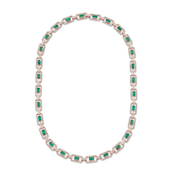 EMERALD & DIAMOND HALO LINK NECKLACE